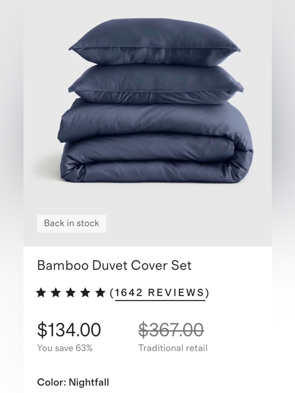 QUINCE - NWT full/Queen Bamboo Duvet Set - Nightfall